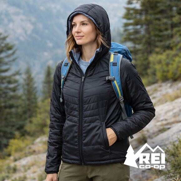 REI Co Op Jackets & Blazers - REI Co-op Flash Insulated Hoodie XS Black PrimaLoft Packable Lightweight Jacket